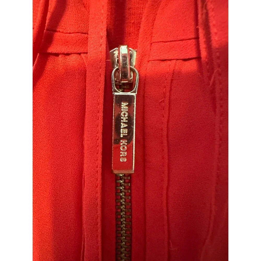 Michael Kors Top Sz 4 Coral‎ Orange Silky Zipper Neckline Lined Shirt Blouse